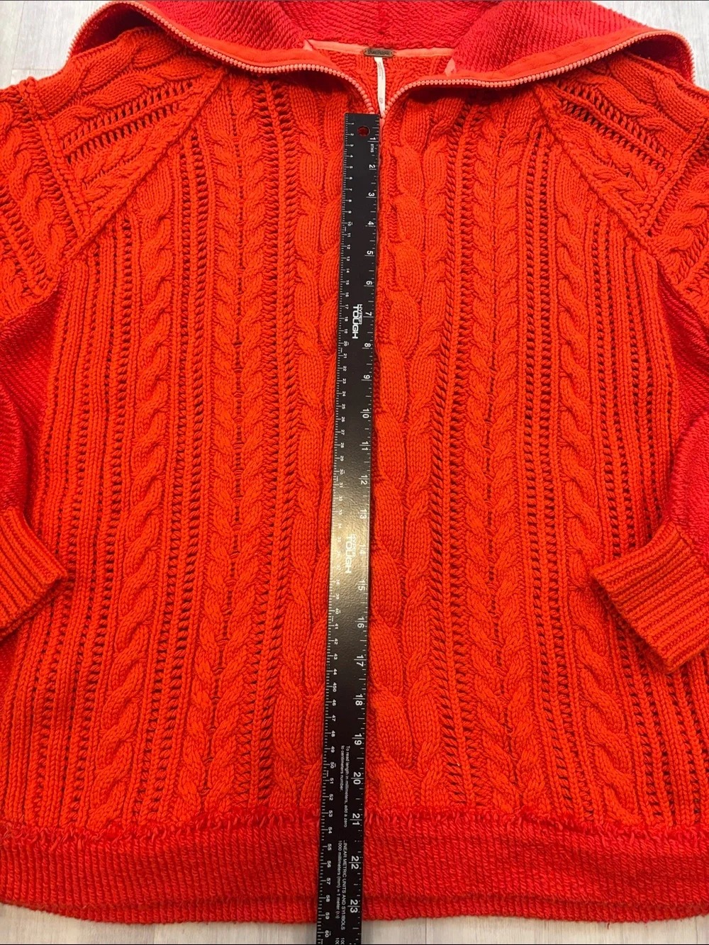 Free People Red Cable-Knit Half-Zip Turtleneck Sweater Wool Cotton